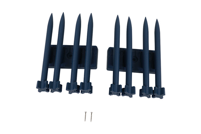 Black plastic stakes with nails for securing outdoor items