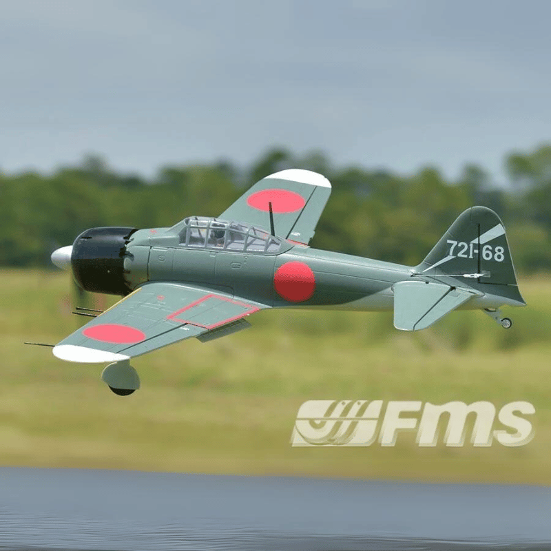 FMS A6M5 Zero model airplane in flight showcasing detailed WWII design