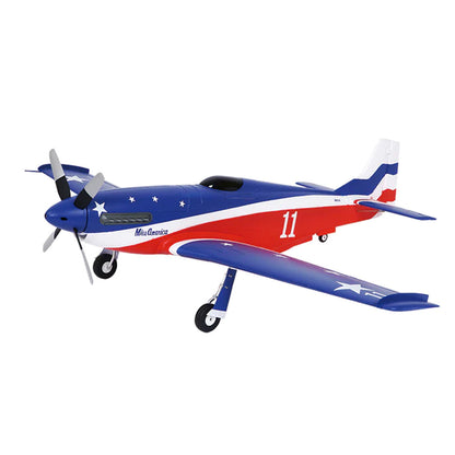 FMS 1100mm P-51 Mustang V2 PNP RC airplane, "Miss America" livery with red, white, and blue, number 11.