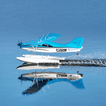FMS Maule PNP flying over water with floats and clear reflections