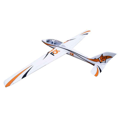 FMS 3000mm Fox Aerobatic Glider with orange and black accents and fox graphics.