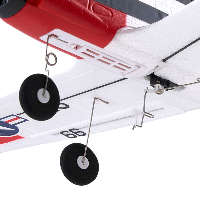 FMS 410mm T-28 Trojan RTF RC plane underside with tricycle landing gear and '66' marking.