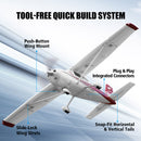 FMS 1500mm Cessna 182 RC airplane: tool-free build system with push-button mount, plug & play connectors, and snap-fit tails.