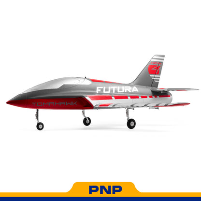 FMS 64mm Futura PNP EDF jet model airplane in red, silver, and grey with landing gear.