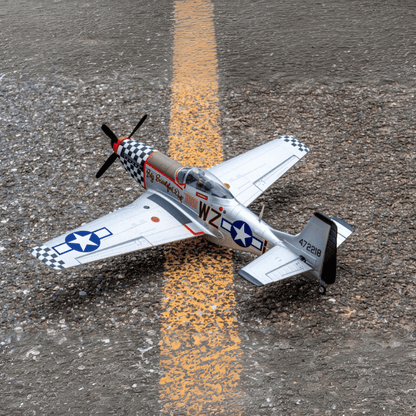 FMS 800mm P-51D V2 Big Beautiful Doll RC plane on runway with military insignia