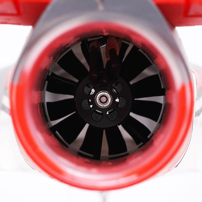 FMS 80mm EDF jet with black 12-blade fan and red intake rim.