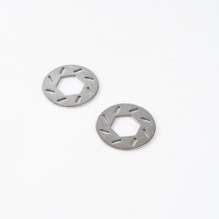 Pair of metal 1:10 Canyon brake discs with hexagonal center and slotted ventilation.