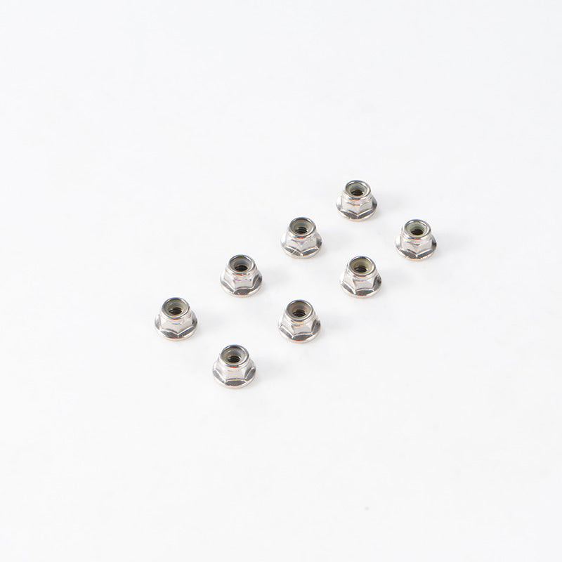 Eight silver M4 flange locknuts for 1:10 Canyon models