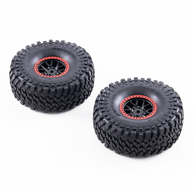 Juego de ruedas y neumáticos de repuesto para Ford Bronco RTR EB (escala 1:7, rojo/verde, 2 unidades)