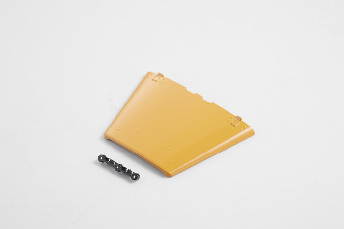 Yellow 1:12 Land Rover hood with black mounting clips for RC models