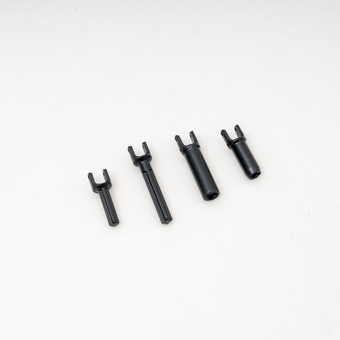 1:18 Atlas 6X6 crawler main drive shaft set, four black shafts of different sizes.