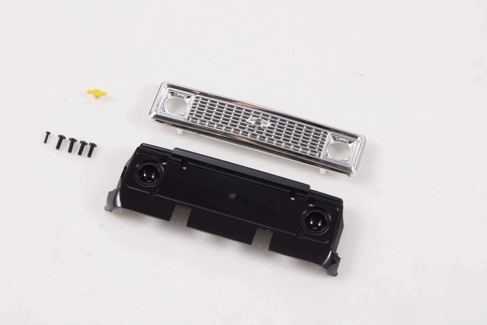 1:24 K5 Blazer front grille upgrade parts, black and chrome, with screws