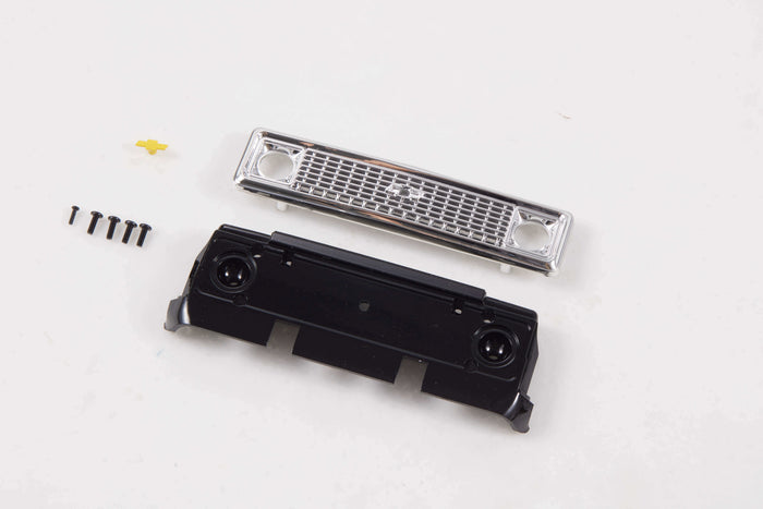 1:24 K5 Blazer front grille upgrade parts, black and chrome, with screws