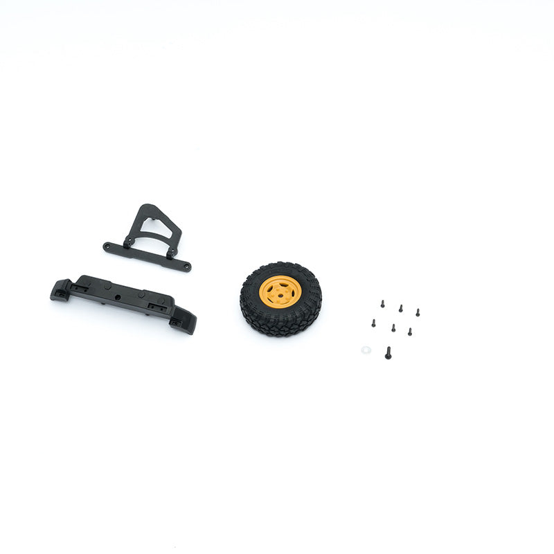 FCX24M Discovery rear bumper set with black bumper and yellow wheel parts