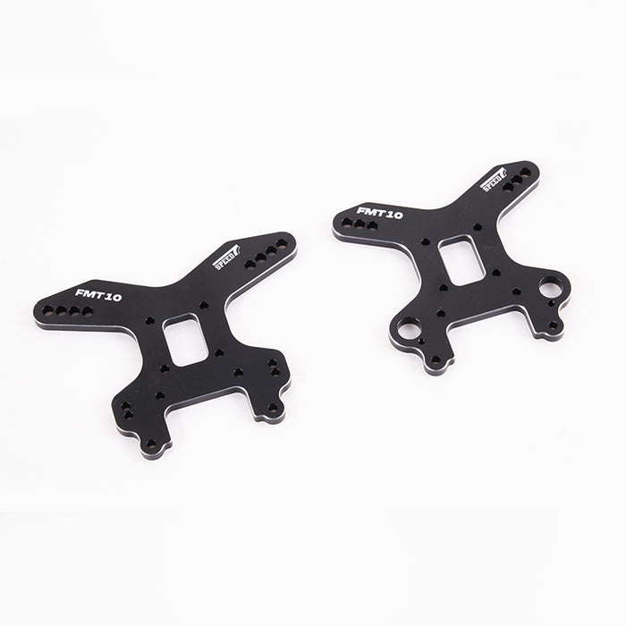 FMT10 Colorado shock tower set components, black machined aluminum.