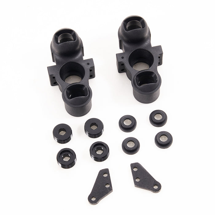 Black plastic C-hub steering knuckles, bushings, and metal plates for FMT10 Colorado RC car set