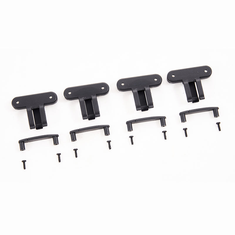 FMT10 Colorado Handel Set mounting hardware components: black T-brackets, U-clips, and screws.