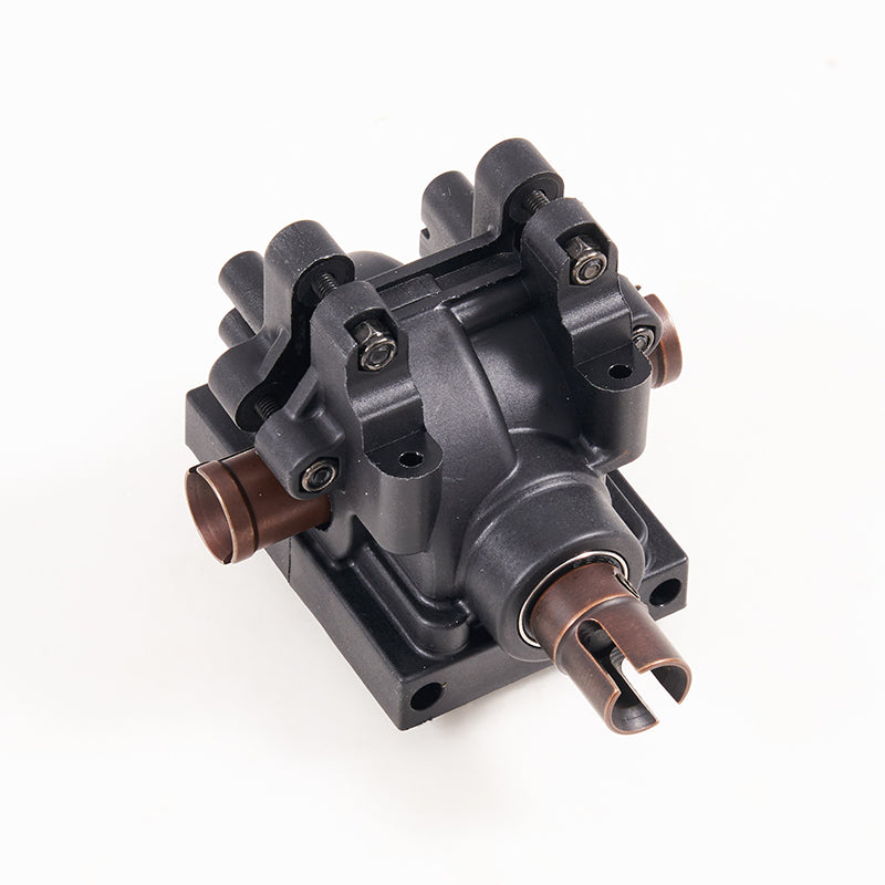 FMT10 Colorado rear differential gear box assembly, black plastic housing with copper output shafts.