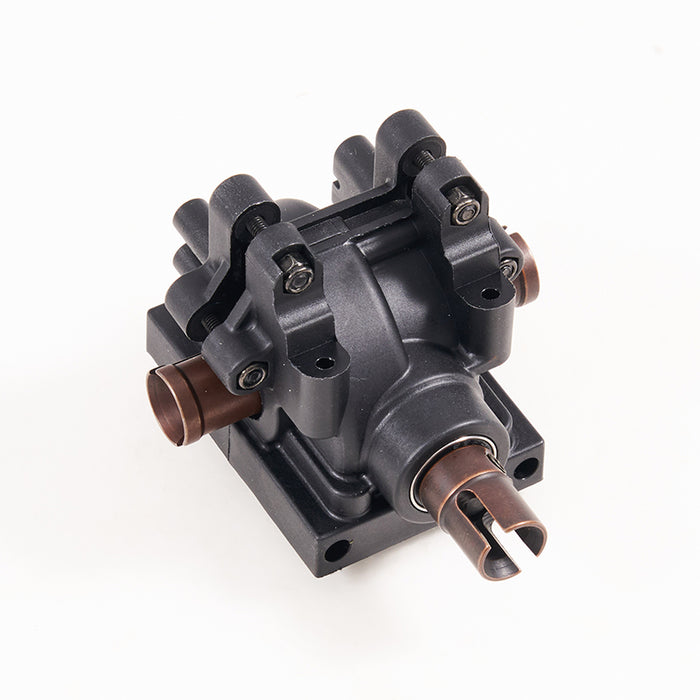 FMT10 Colorado rear differential gear box assembly, black plastic housing with copper output shafts.