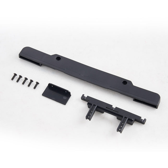 FCX10 Defender 110 front bumper bracket kit, black plastic parts with screws.