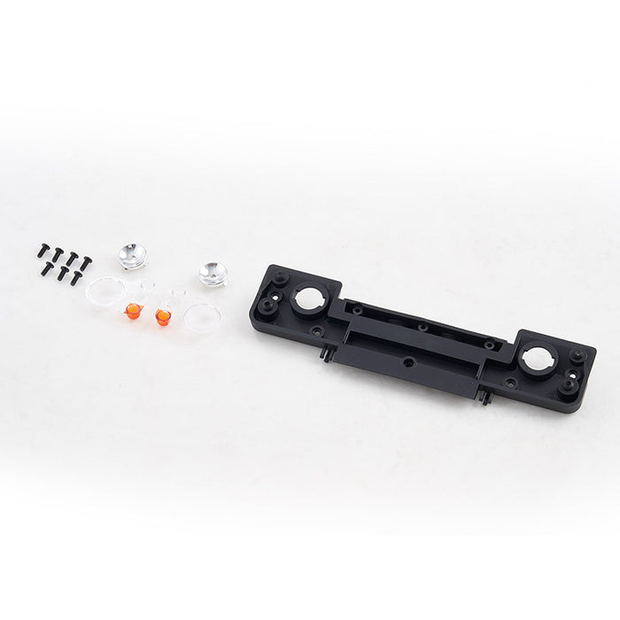 FCX10 Defender 110 front light set: black bezel, orange LEDs, clear lenses, screws, and caps.