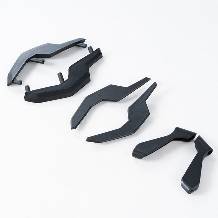 Angular black and dark grey plastic parts for a 1:10 Canyon rear wing assembly.