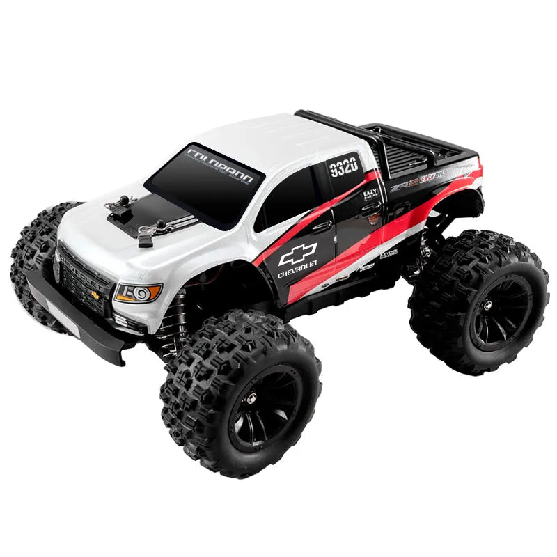 EAZYRC 1:18 Chevrolet Colorado off-road RC truck with brushless motor, featuring bold graphics and rugged tires.