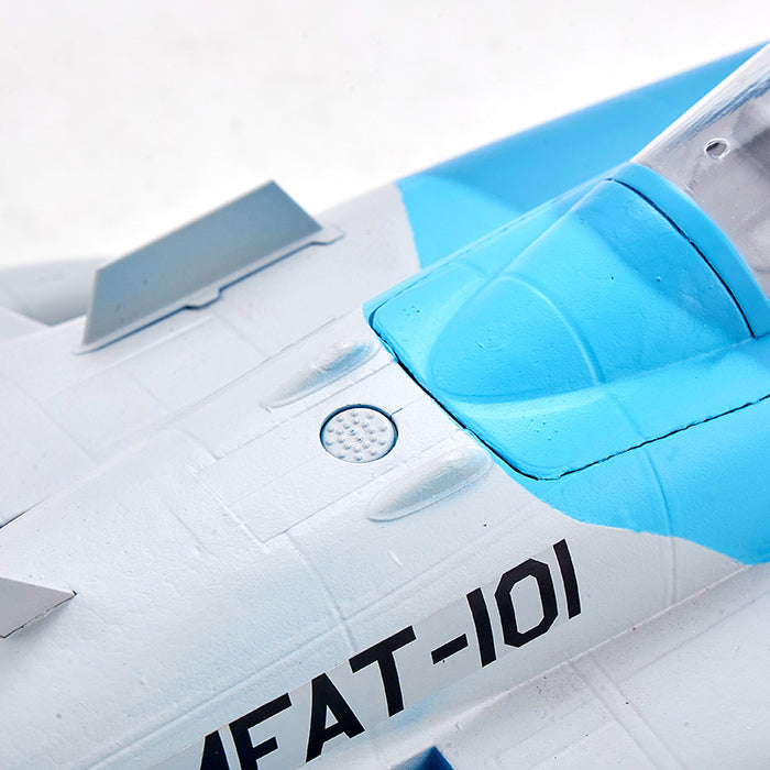 FMS EDF Jet 64mm F/A-18 Hornet PNP model detail, white and blue scheme with FAT-101 marking.
