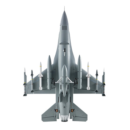 FMS 64mm F-16 Fighting Falcon PNP model, gray, with missiles and fuel tank.