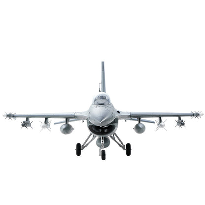FMS 64mm EDF Jet F-16 Fighting Falcon PNP model in grey, with missiles and landing gear deployed.