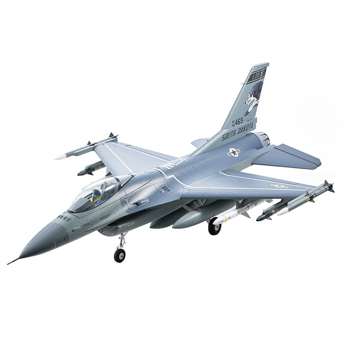 FMS EDF Jet 64mm F-16 Fighting Falcon PNP model in Battlefield Gray with missiles.