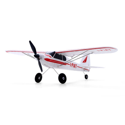 Model airplane with red and black accents on a white background