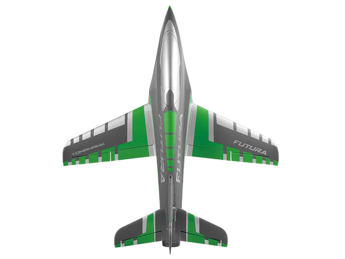 FMS 64mm Futura EDF Jet PNP aircraft with green, grey, and silver livery