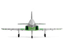 Front view of the FMS 64mm Futura PNP EDF jet in green and silver, featuring metal landing gear.