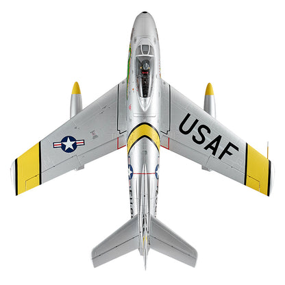 FMS EDF Jet 80mm F-86 Sabre PNP model in silver with USAF markings and yellow accents