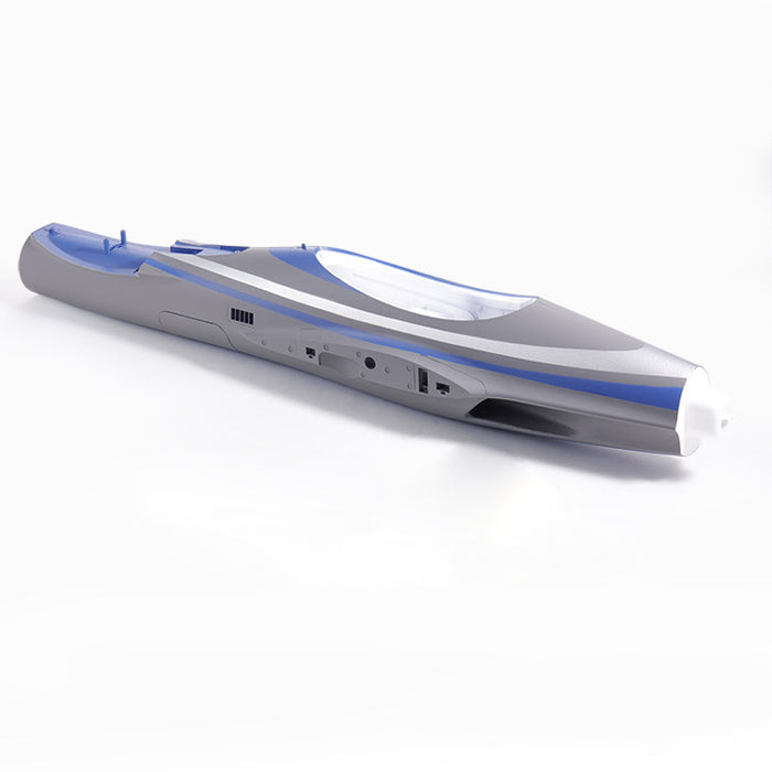 80mm red and blue RC aircraft fuselage with sleek design and electronic openings.