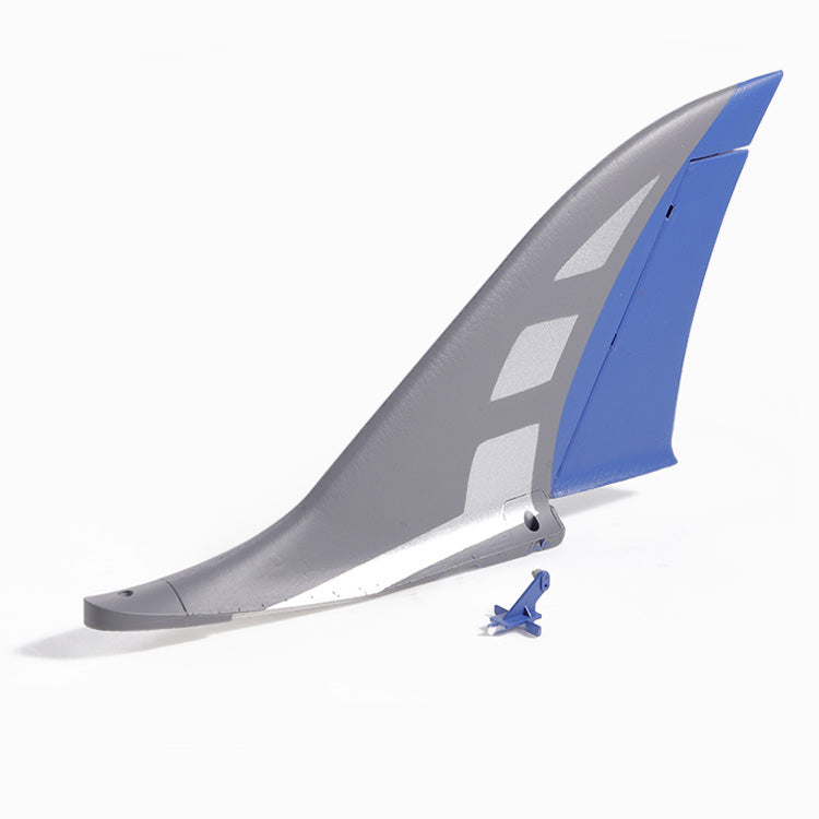 80mm integral vertical stabilizer for RC plane, grey with blue and silver accents