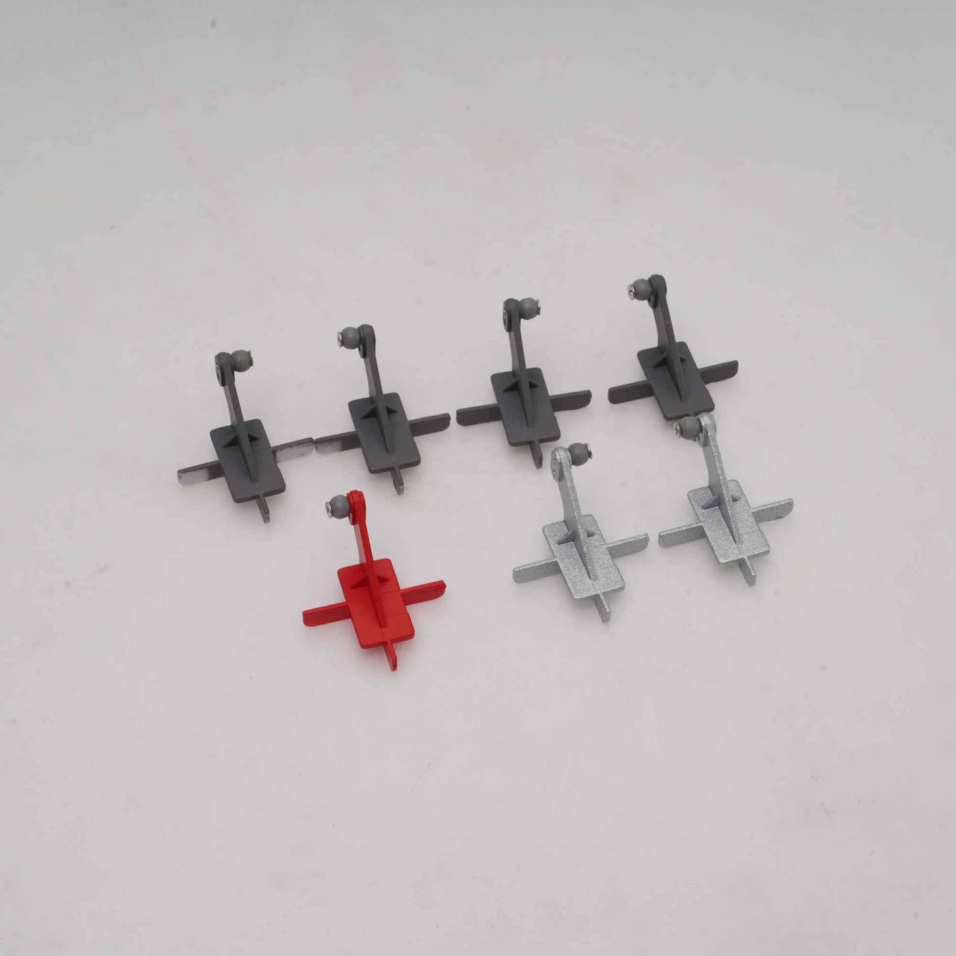 Set of 80mm integral control horns in red and gray colors