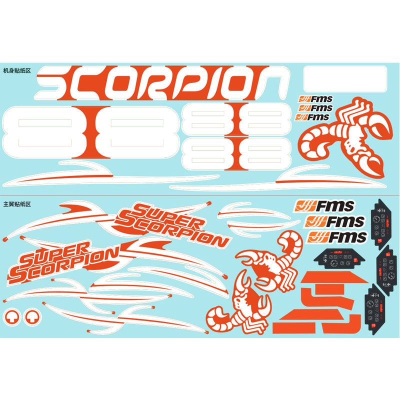 Hoja de calcas para el Super Scorpion V2 de 90 mm (naranja/camuflaje)