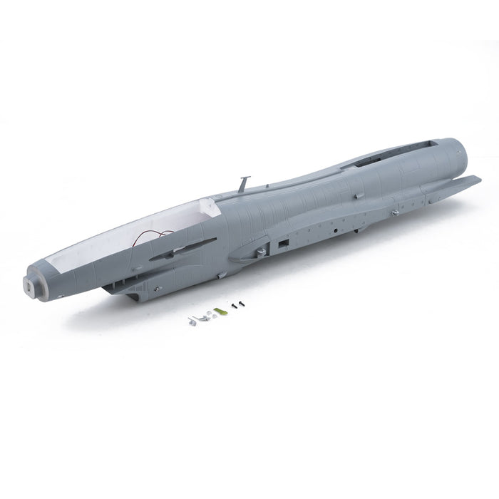 64mm J-10 fuselage gray and blue with assembly parts for RC modeling.