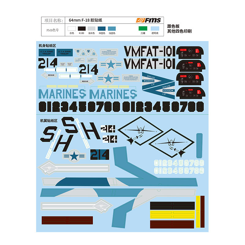 Hoja de calcas para el F/A-18 Hornet de 64 mm