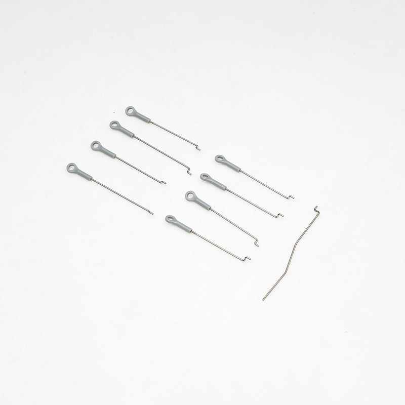 Linkage rods set for RC models, includes eight rods and one L-shaped tool.