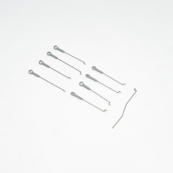 Linkage rods set for RC models, includes eight rods and one L-shaped tool.