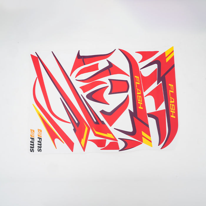 850mm Flash Decal Sheet with red and yellow designs and 'FMS' branding