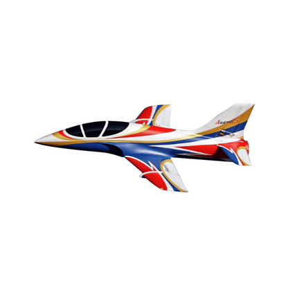 FMS Avanti V3 70mm EDF jet with red, white, and blue racing stripes