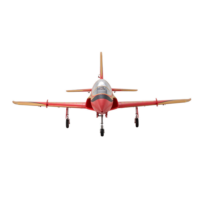 FMS 90mm EDF Jet Avanti 18th Anniversary Edition, red with gold trim, on landing gear.