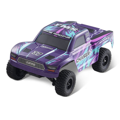 FMS 1:24 FSC24 Chaser short course truck in purple with tribal graphics and number 37