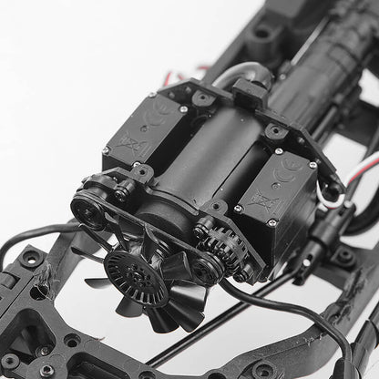 FMS 1:12 Hummer H1 Alpha RTR chassis with 370 brushed motor, fan, servos, and gears