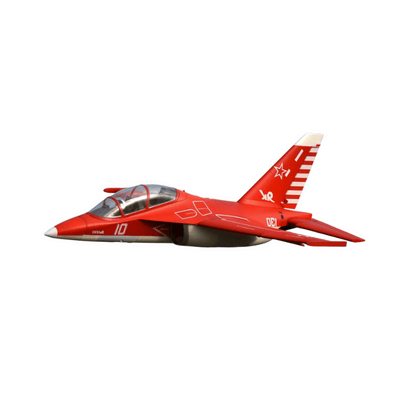 FMS Yak-130 V2 EDF jet, red with white markings, number 10 on the fuselage.