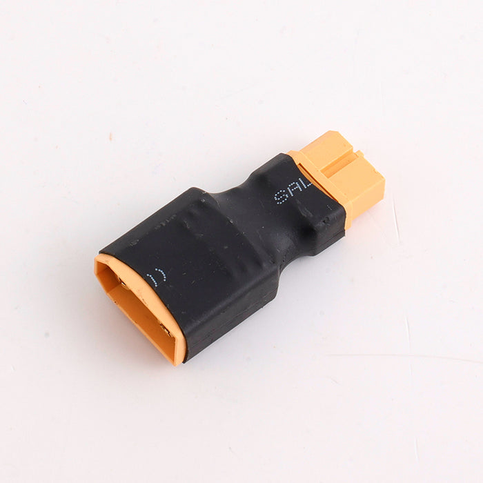 RC battery adapter with black insulation and orange connectors, marked SAL.